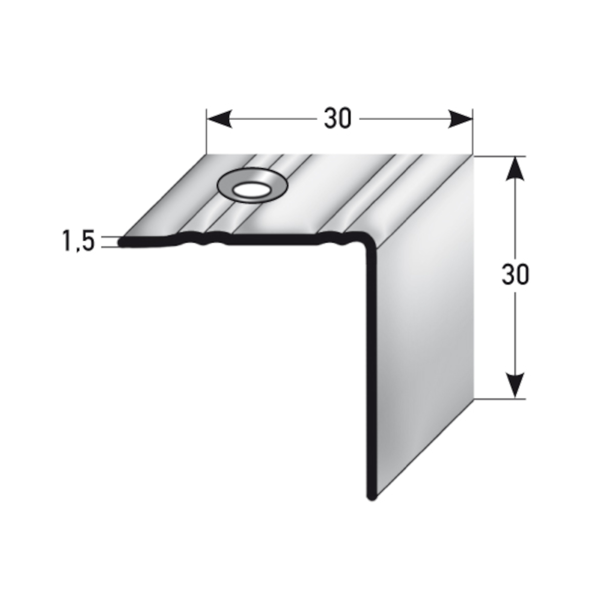 AUER Edelstahl matt Treppenkantenprofil Typ 202, 30 x 30 x 1,5 mm, 100 cm