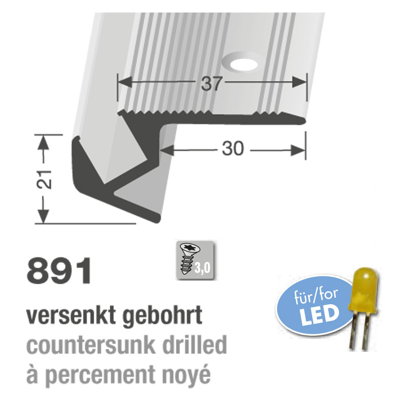 Küberit Treppenkantenprofil für LED-Leuchten Typ 891, 500 cm, poliert (F3)