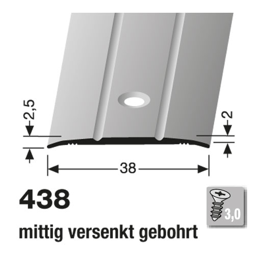 Küberit Alu Übergangsprofil 38 mm, Typ 438, 100 cm, edelstahloptik (F2)