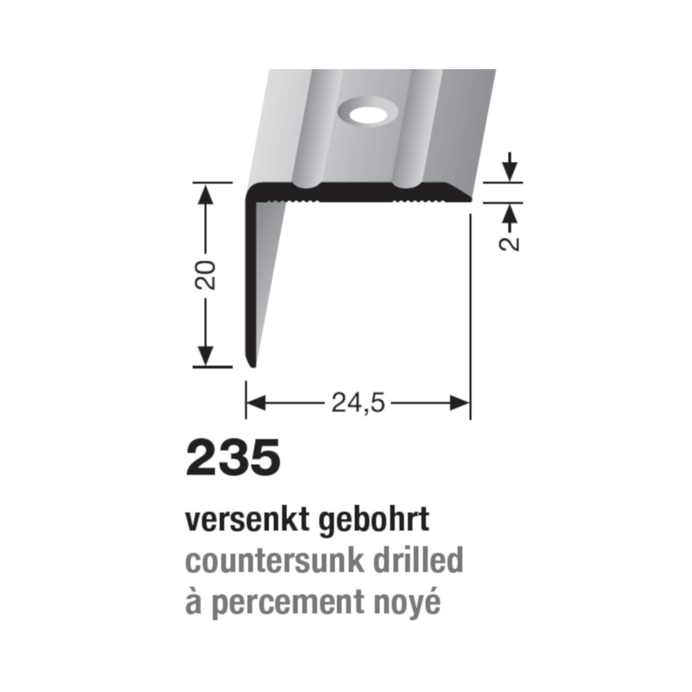 Küberit Alu Winkel 24,5 x 20 mm Typ 235, 250 cm, edelstahloptik (F2)