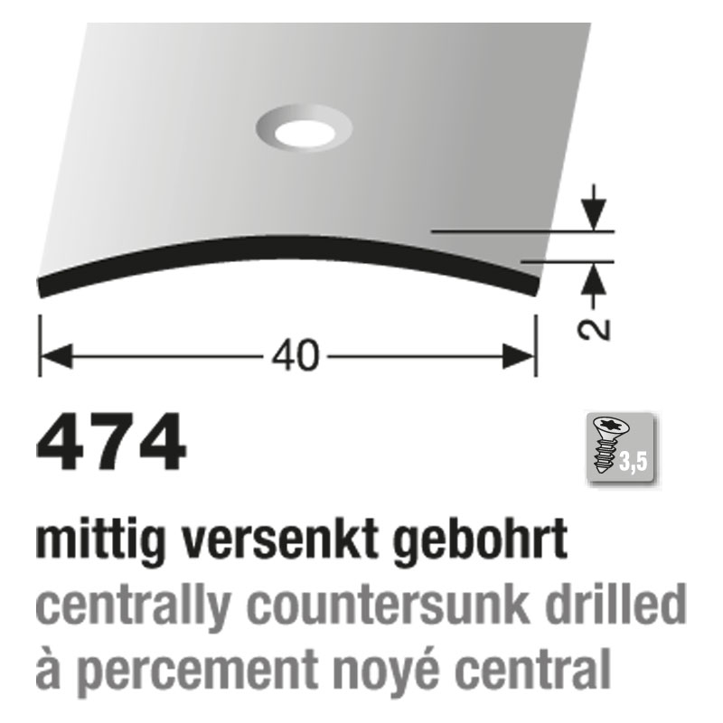 Küberit Übergangsprofil gewölbt Typ 474, 270 cm, edelstahl gebürstet (F8G)