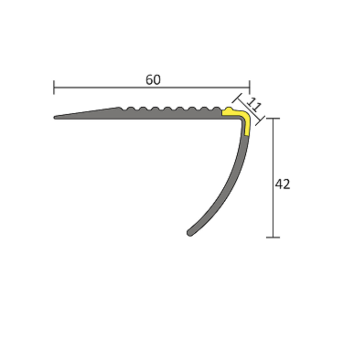 BOLTA WEICH-PVC Treppenkante TK 60/42-NL, grau (0107), nachleuchtend, Längen á 250 cm