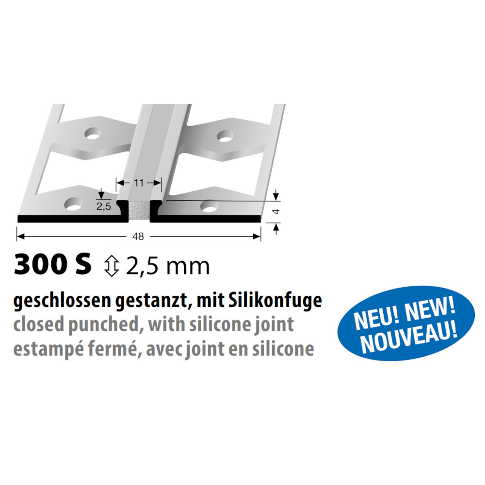 Küberit Alu Dehnungsprofil Typ 300 S, silber, 2,5 mm, grau, 250 cm