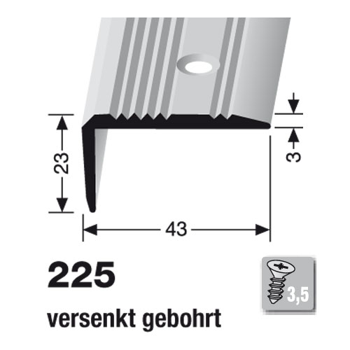 Küberit Alu Winkelprofil Typ 225, 43 x 23 mm, 300 cm, silber (F4)