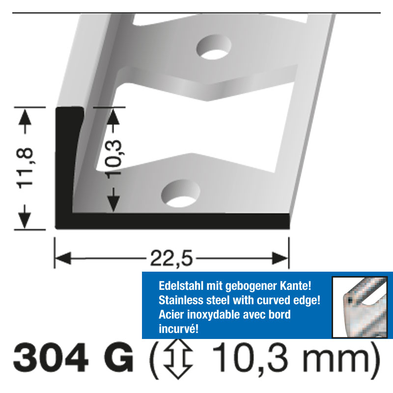 Küberit Fliesenabschlußprofil 10,3 mm Typ 304G, 250cm, poliert (F3)