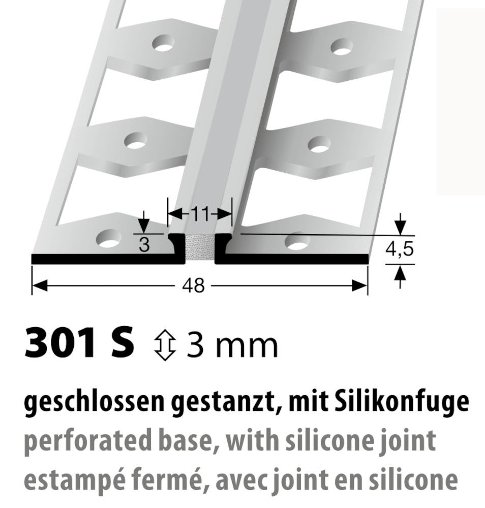 Küberit Alu Dehnungsprofil Typ 301 S, silber, 3 mm, grau, 300 cm