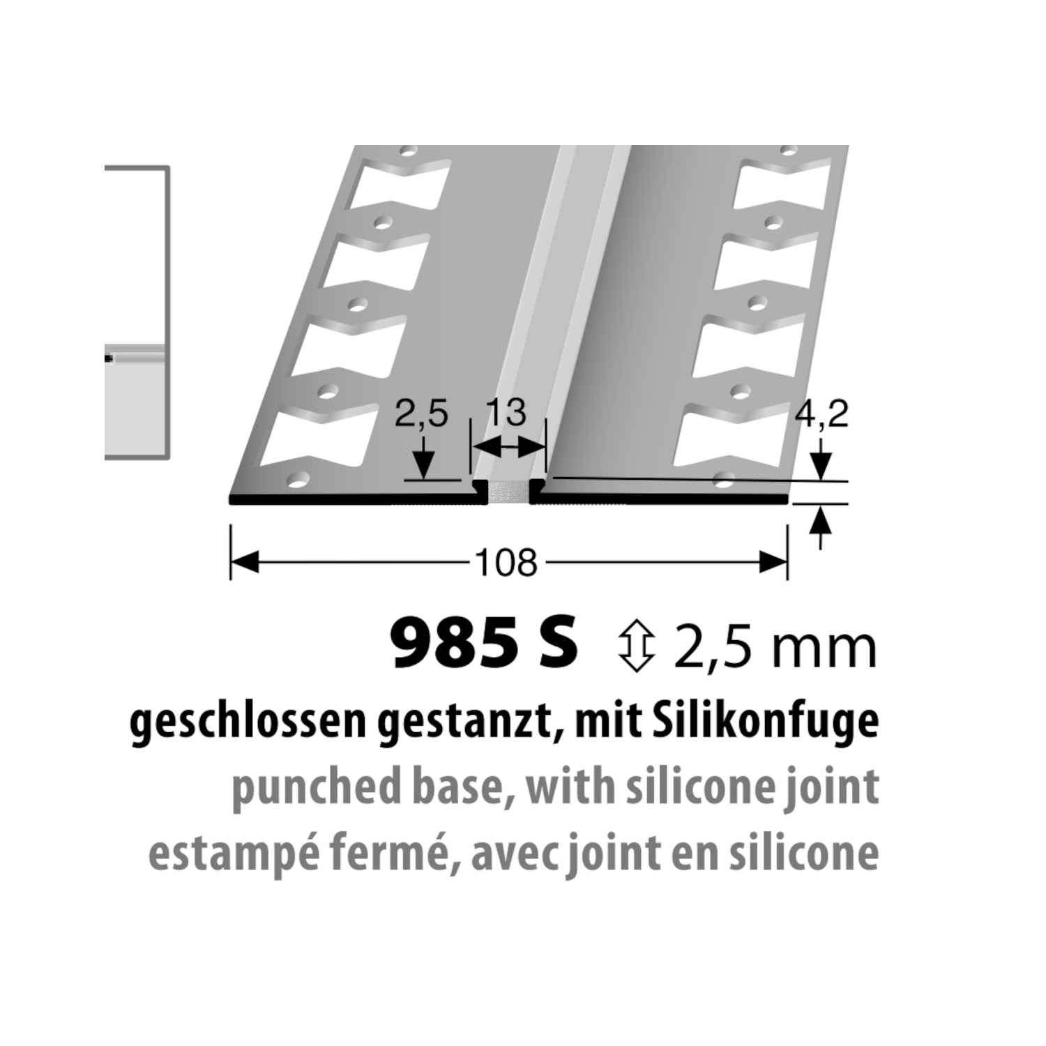 Küberit Alu Dehnungsprofil Typ 985 S, silber, 2,5 mm in verschiedenen Farben