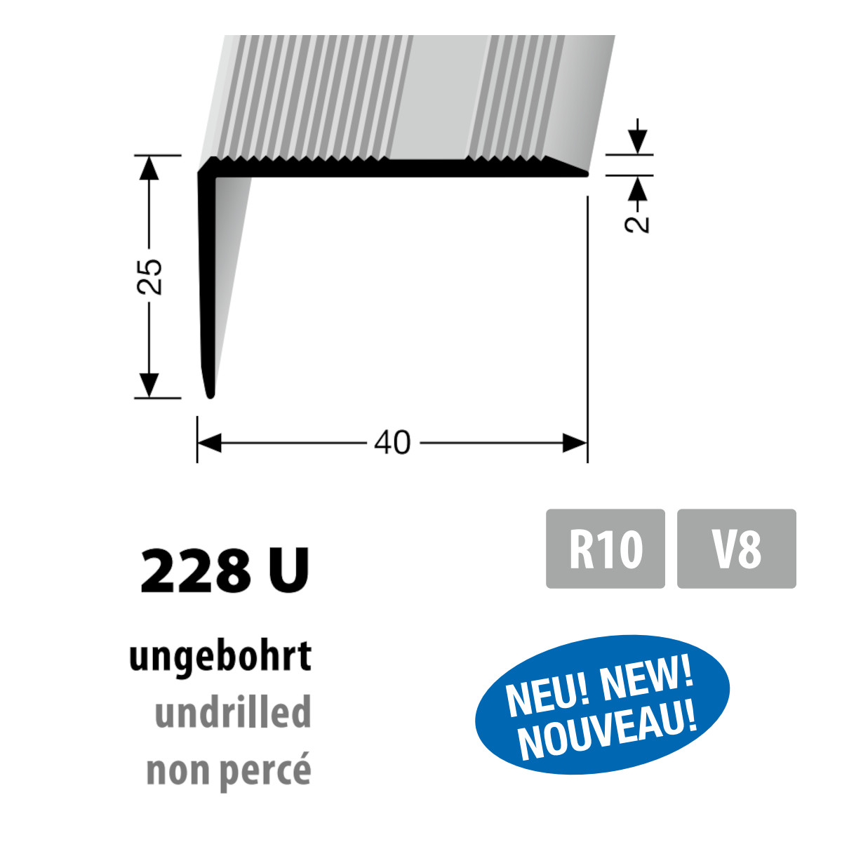 Küberit Alu Winkelprofil Typ 228 U, 40 x 25 mm, ungebohrt Küberit Alu Winkelprofil Typ 228 U, 40 x 25 mm, ungebohrt