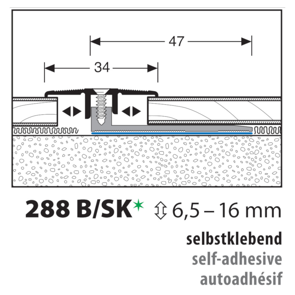 Küberit Übergangsprofil PPS®-Champion 4.0 Typ 288 B/SK, 90 cm, silber (F4)