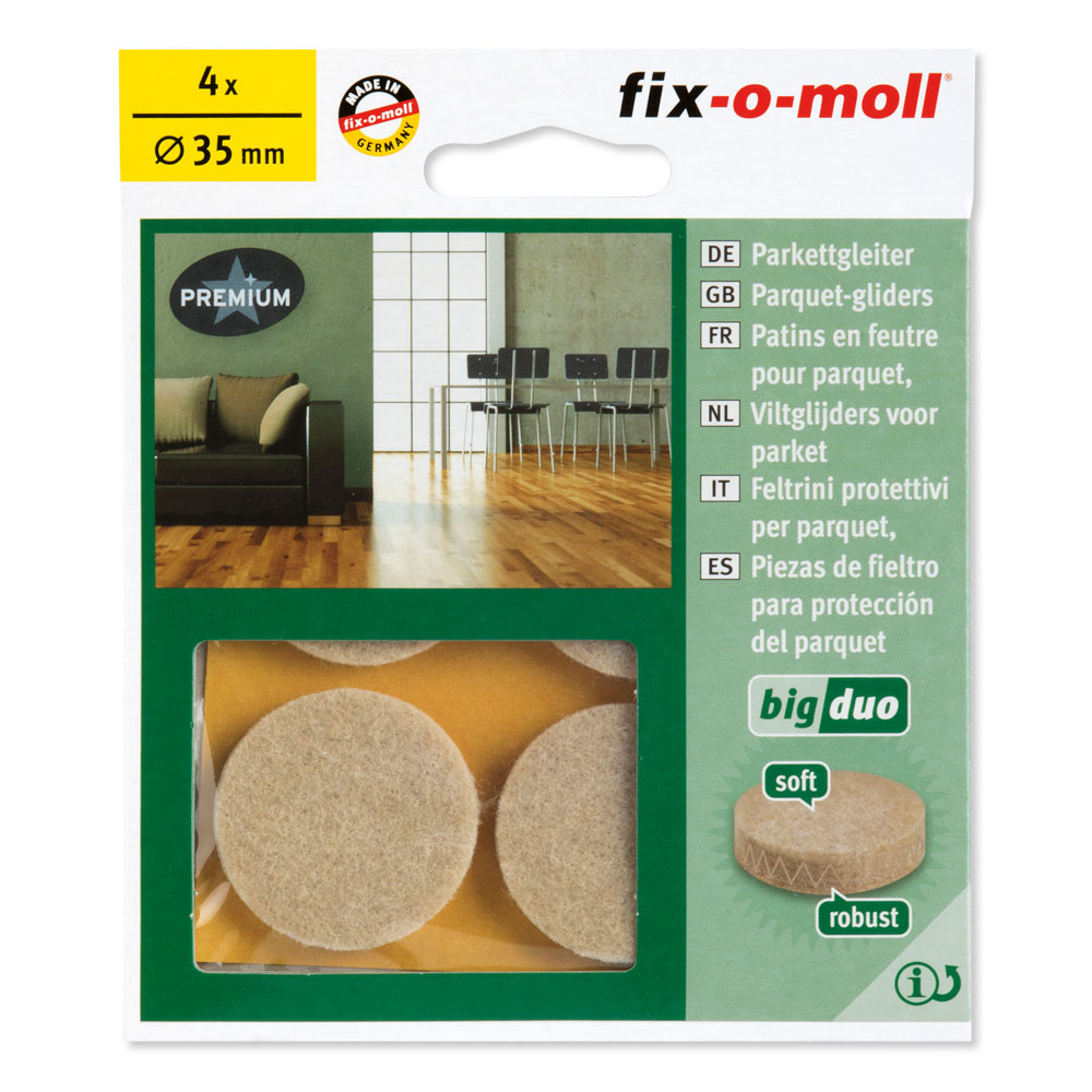 fix-o-moll Big-Duo Parkett-Gleiter SK natur. Ø35mm.H 4.5 . 4 St/Krt fix-o-moll Big-Duo Parkett-Gleiter SK natur. Ø35mm.H 4.5 . 4 St/Krt