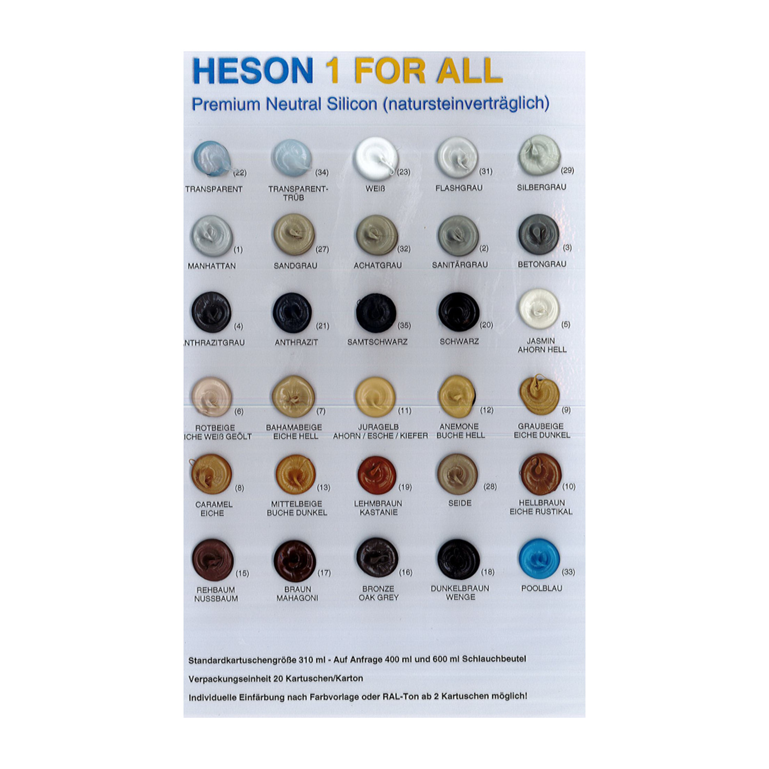 Heson 1 For All Fugenmasse 310 ml Neutral Silikon, natursteinverträglich, Transparent (22)