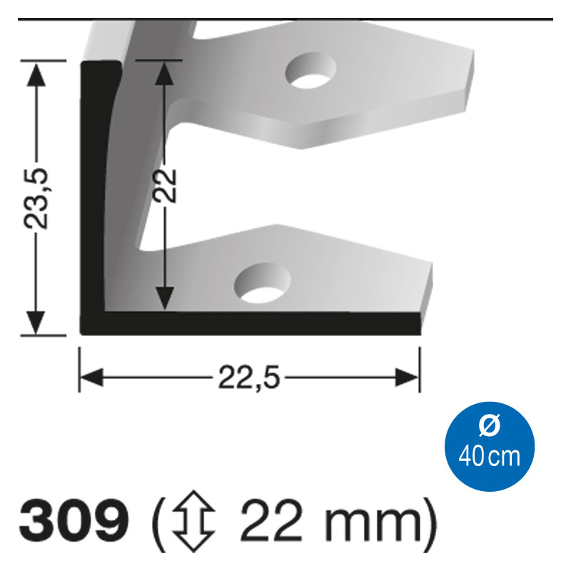 Küberit Fliesenabschluß 22 mm, Typ 309 250cm, natur (F0)