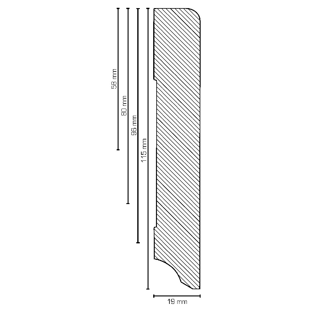 SÜDBROCK MDF Sockell., 19x080mm, 250cm gerade, vo.gefast, Folie weiß