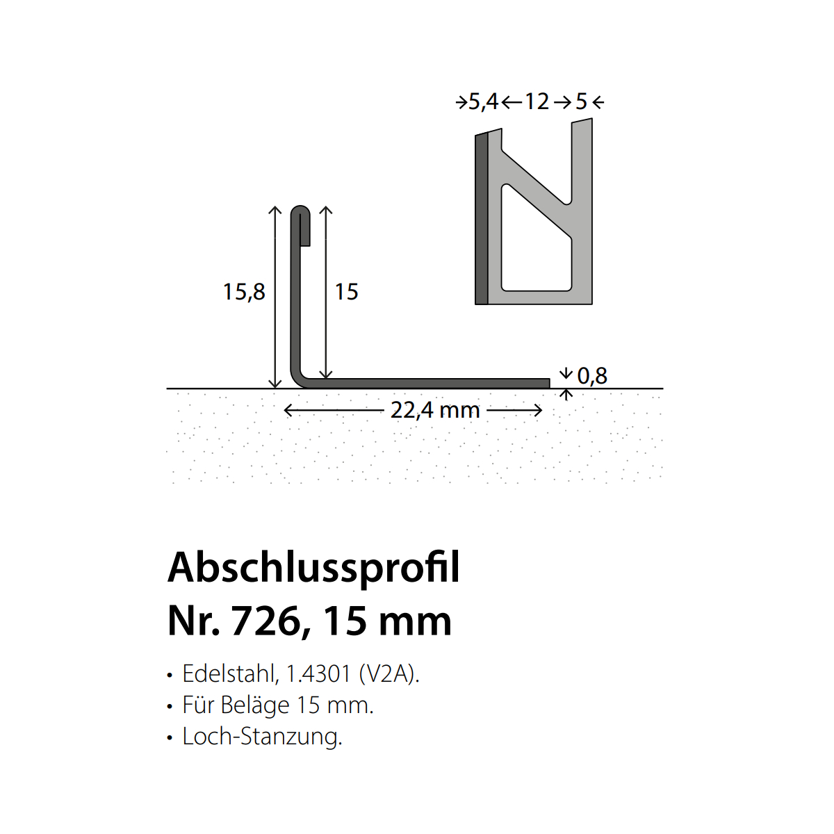 Prinz Fliesenabschlußprofil (Trennschiene) 15 mm, Edelstahl poliert, 300 cm