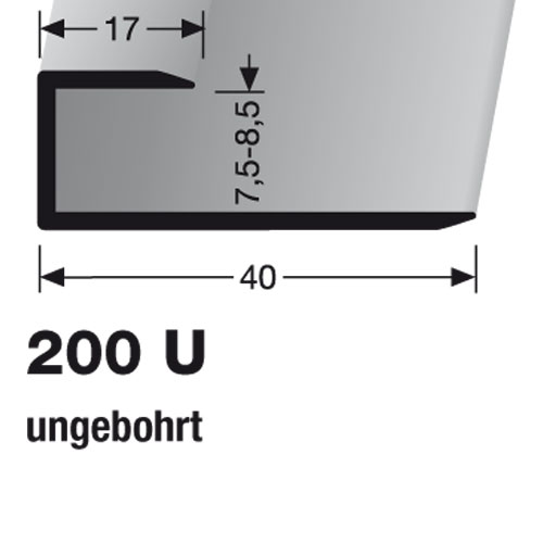 Küberit Alu Einfaßprofil 7,5-8,5 mm Typ 200 U, 270 cm, silber (F4)