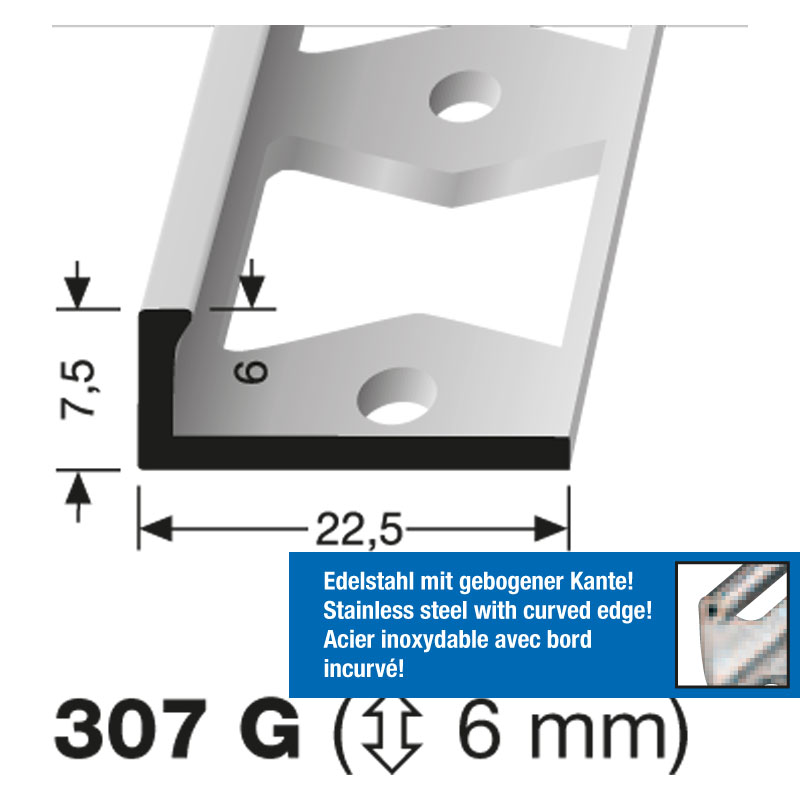 Küberit Fliesenabschlußpofil 6 mm Typ 307 G, 250 cm, Reinmessing (F7)