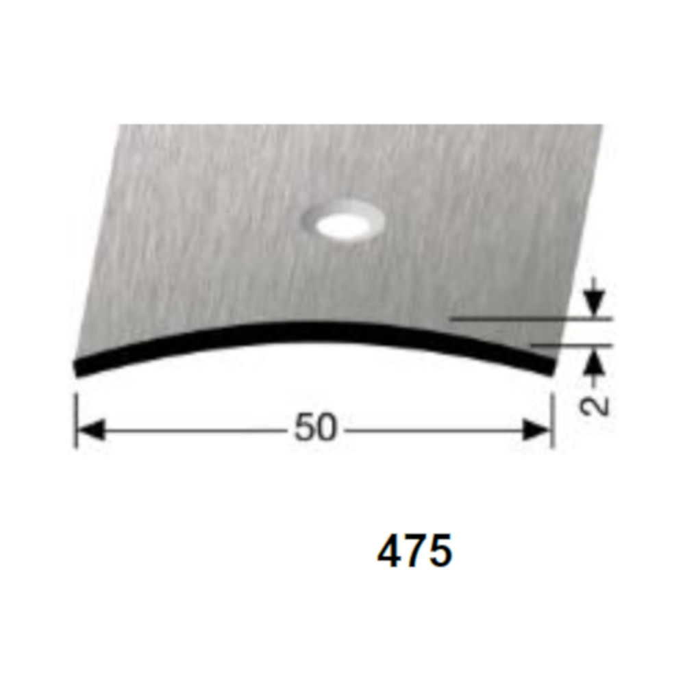 Küberit Übergangsprofil Typ 475, 270 cm, Edelstahl gebürstet (F8G), 2,0 x 50 mm, mittig gebohrt Küberit Übergangsprofil Typ 475, 270 cm, Edelstahl gebürstet (F8G), 2,0 x 50 mm, mittig gebohrt