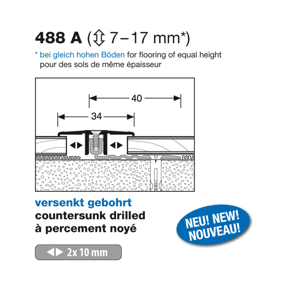 Küberit Übergangsprofil PPS Allrounder 4.0, Typ 488 A, 300 cm, edelstahloptik (F2)