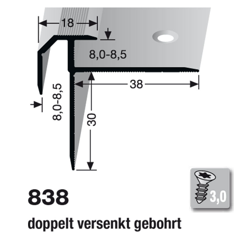 Küberit Alu Treppenkantenprofil Typ 838, 500 cm, silber (F4)