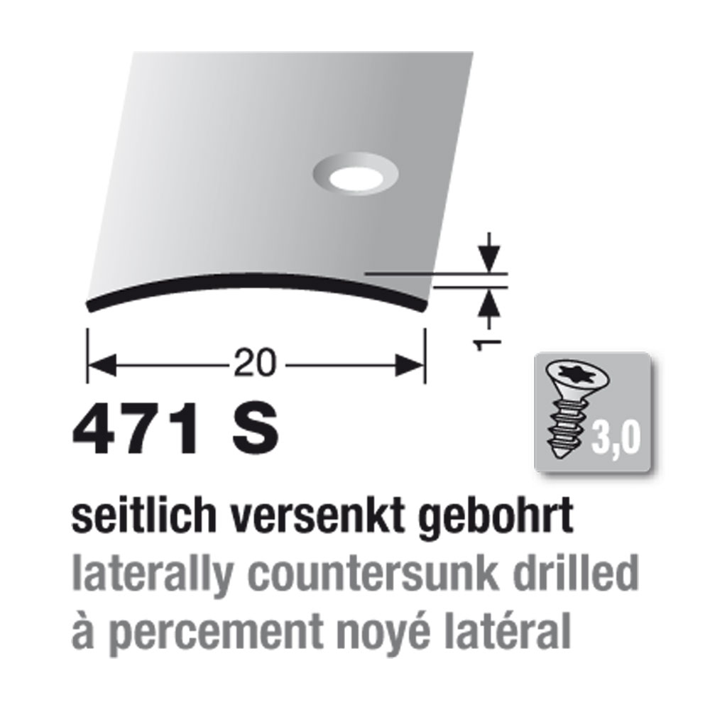 Küberit Übergangsprofil gewölbt, 20 x 1.0 mm, Typ 471 S, 270 cm, edelstahl (F8)