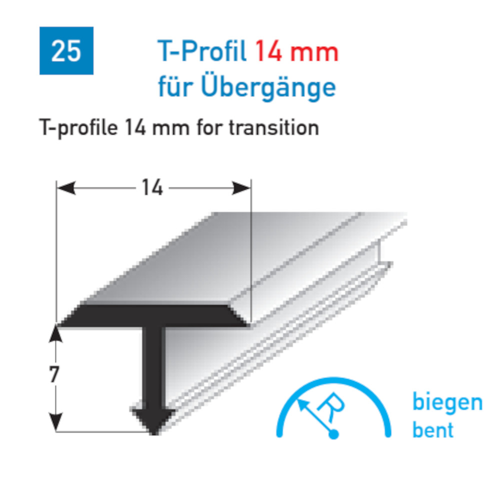 AUER Alu Fußboden T-Profil Typ 25, 14 x 7 mm, 250 cm, silber