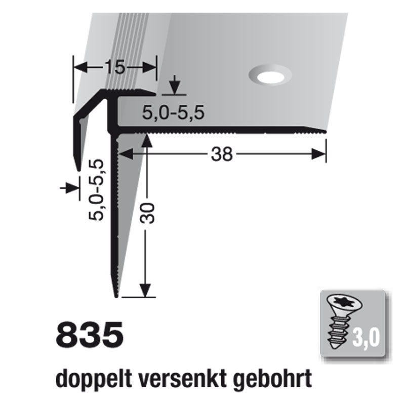 Küberit Alu Treppenkantenprofil Typ 835, 250 cm, poliert (F3)