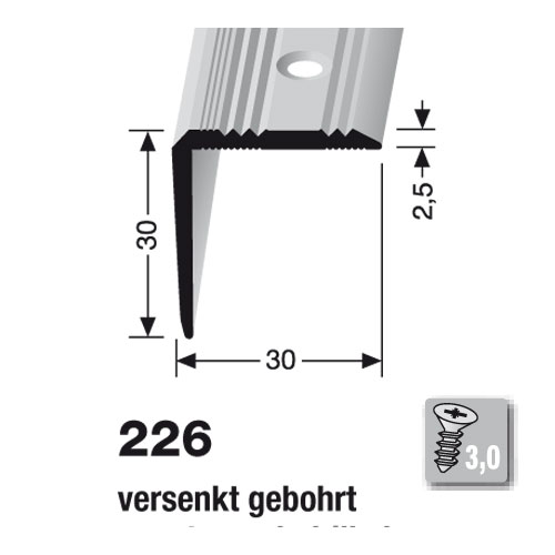 Küberit Alu Winkelprofil 30 x 30 mm, Typ 226, 500 cm, silber (F4)