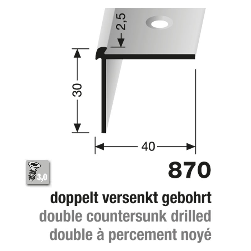 Küberit Alu Treppenkantenprofil Typ 870, 500 cm, edelstahloptik (F2)