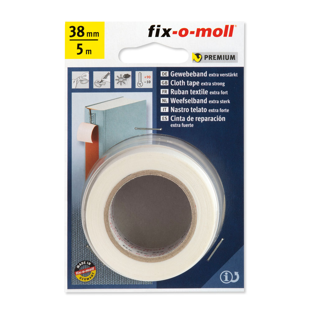 fix-o-moll Gewebeband, extra verstärkt, 5 m x 38 mm, weiß