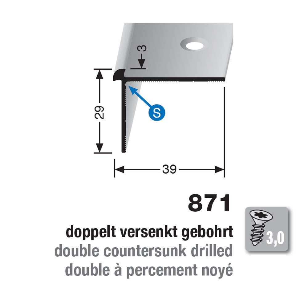 Küberit Alu Treppenkantenprofil Typ 871, 500 cm, silber (F4)