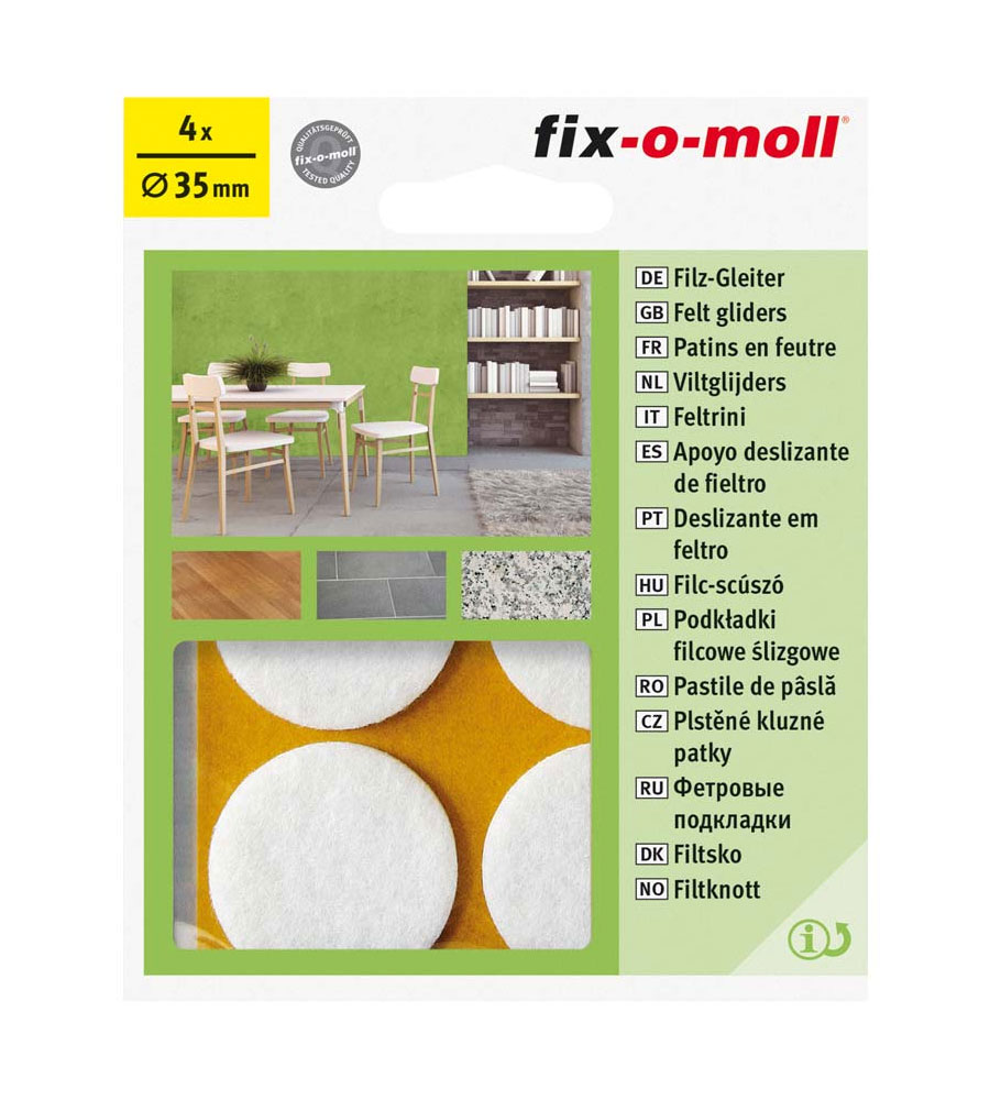 fix-o-moll Filzgleiter weiß SK, rund Ø 35 mm, 4 Stück auf SB Karte fix-o-moll Filzgleiter weiß SK, rund Ø 35 mm, 4 Stück auf SB Karte