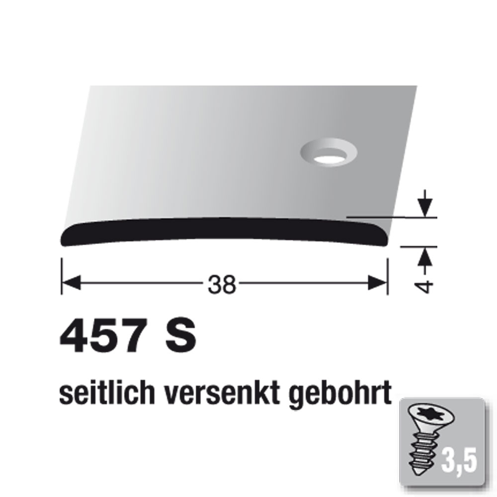 Küberit Übergangsprofil Typ 457 S, 38 x 4.0 mm, 270 cm, Reinmessing poliert (F7)