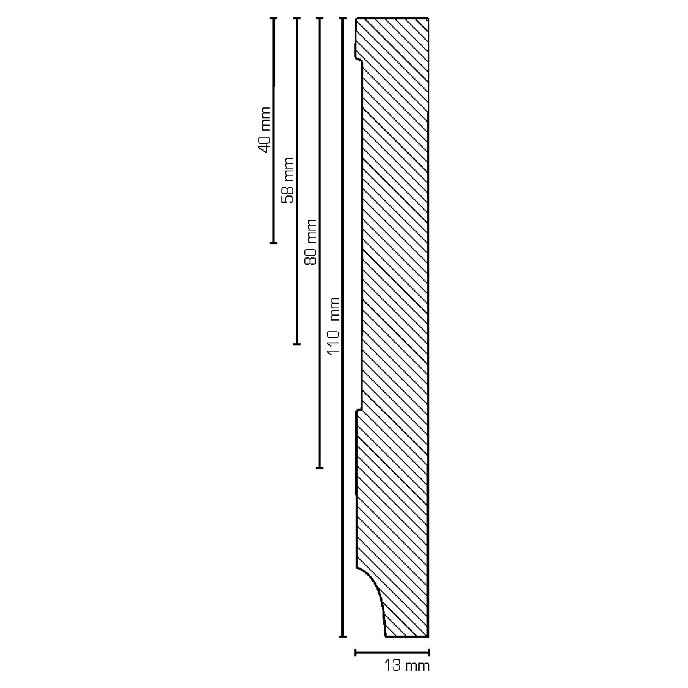 SÜDBROCK MDF Fußleiste rechteckig 250cm Foliert, 13mm stark,110mm hoch