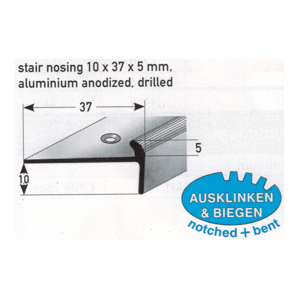 AUER Alu Treppenkantenprofil Typ 334  EB, 10 x 37 x 5 mm, 270 cm, silber