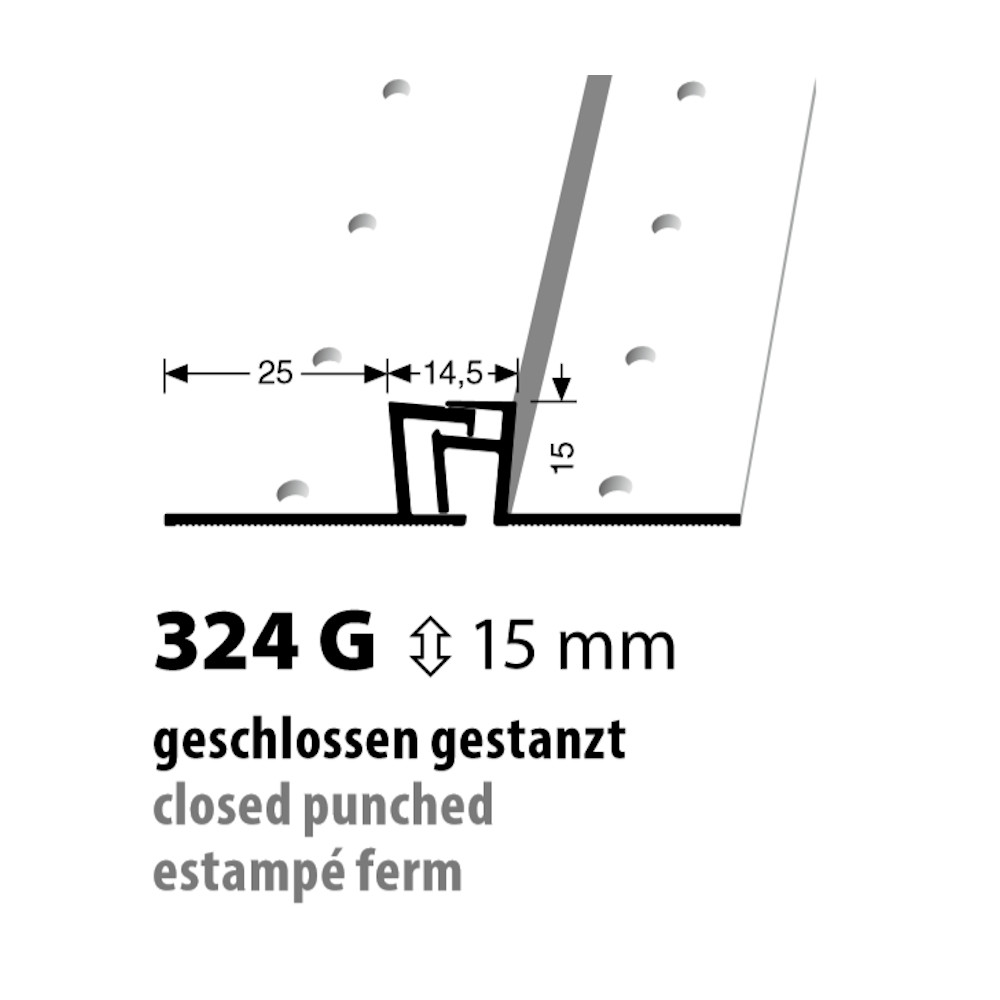 Küberit Alu Bewegungsfugenprofil Typ 324 G, 15 mm, 270 cm, silber (F4)