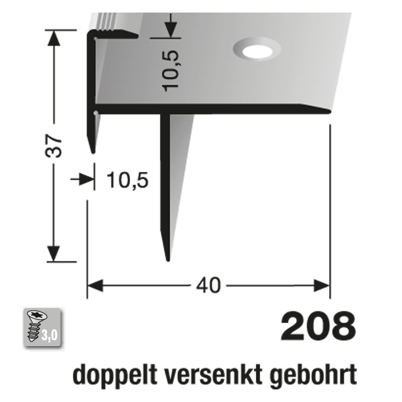 Küberit Alu Treppenkantenprofil Typ 208, 10,5 mm, 300 cm, edelstahloptik (F2)