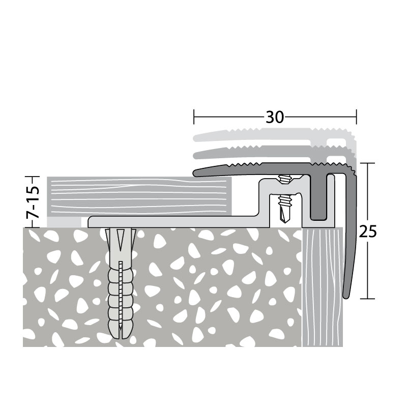 PRINZ PS400 Alu Treppenkantenprofil Nr. 420, 30 x 25 mm, 100 cm, edelstahloptik matt