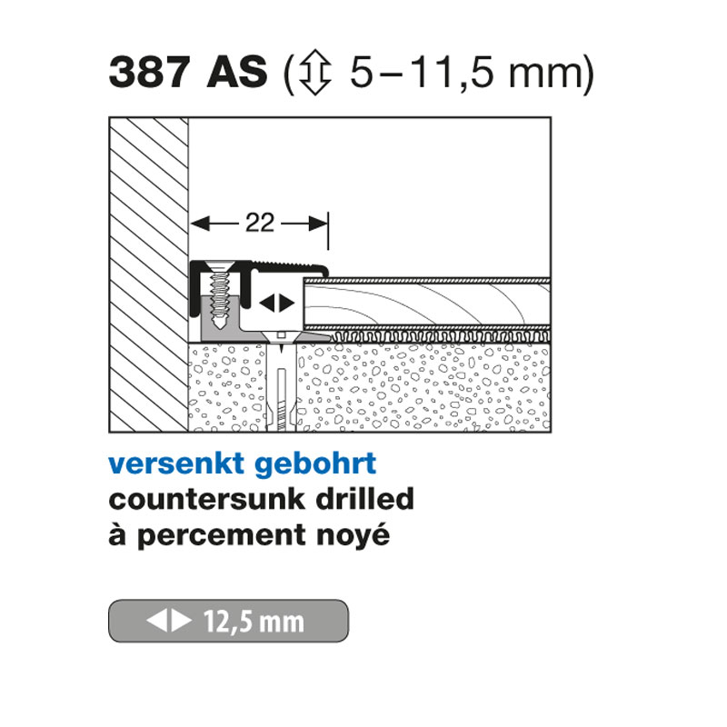 Küberit Abschlussprofil PPS®-AS, 5 - 11.5 mm, Typ 387-AS