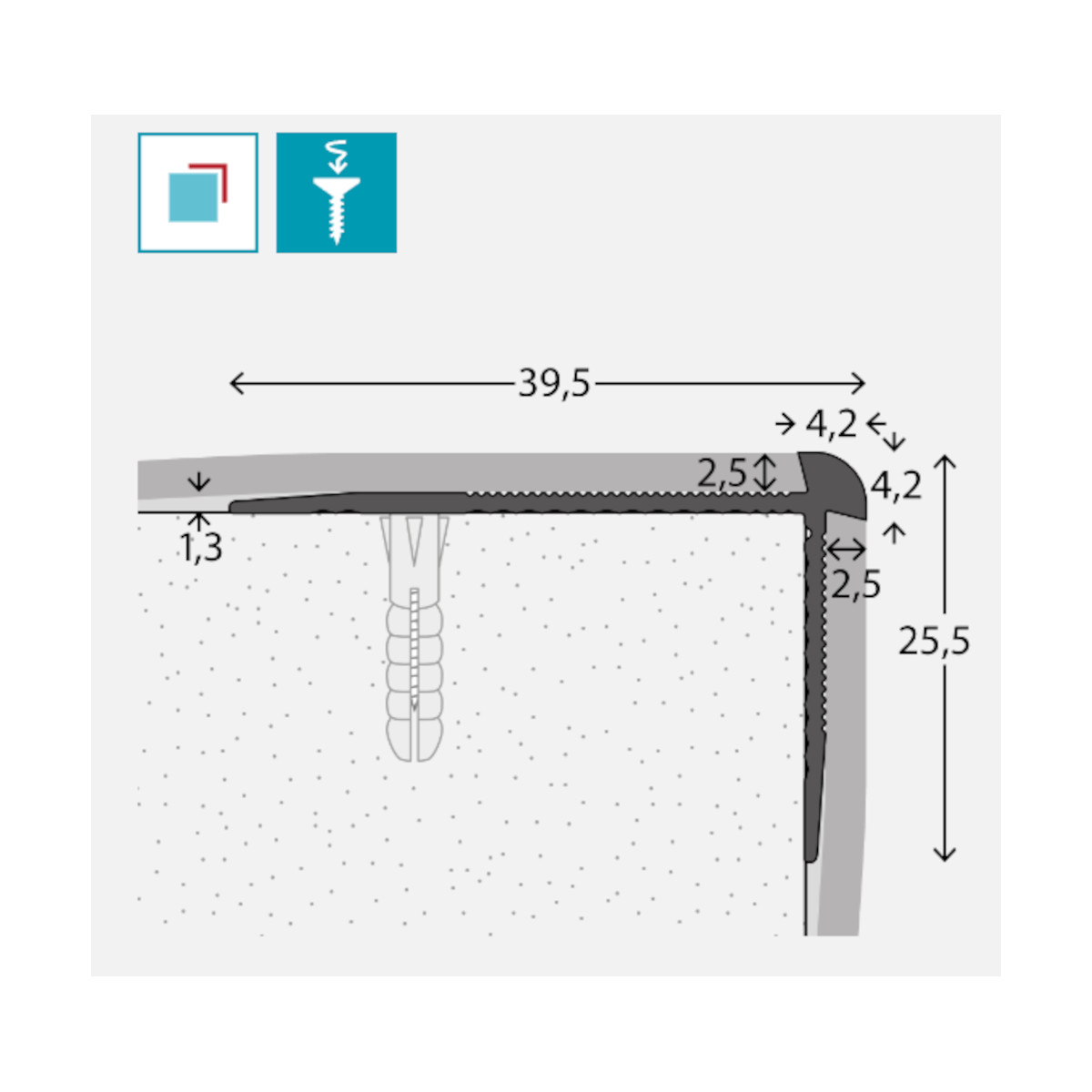 PRINZ Treppenkantenprofil Nr. 287, 2.5 x 39.5 x 25.5 mm, 250 cm, silber PRINZ Treppenkantenprofil Nr. 287, 2.5 x 39.5 x 25.5 mm, 250 cm, silber
