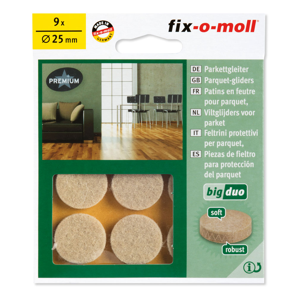 fix-o-moll Big-Duo Parkett-Gleiter SK natur. Ø 25mm .H 4.5 . 9 Stück auf SB Karte fix-o-moll Big-Duo Parkett-Gleiter SK natur. Ø 25mm .H 4.5 . 9 Stück auf SB Karte