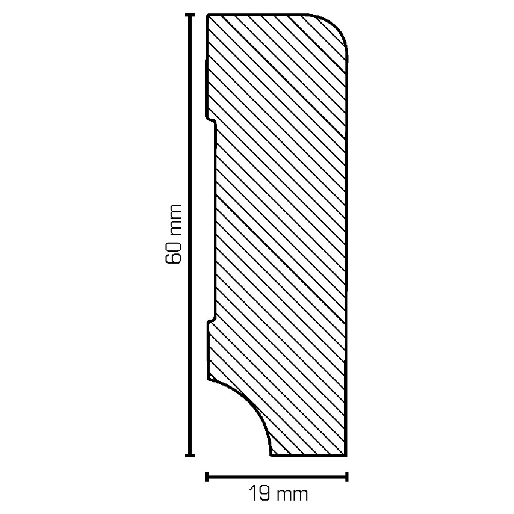 SÜDBROCK Holz Sockelleiste Kiefer 19 x 60 mm, abgerundet, RAL 9016 weiß lackiert