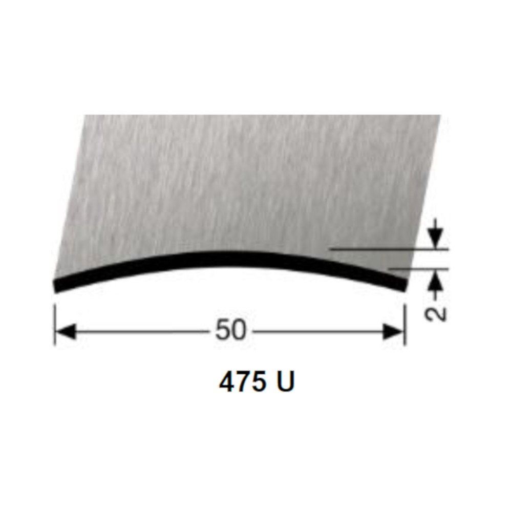 Küberit Übergangsschiene 2,0 x 50 mm, Typ 475 U, 500 cm, edelstahl gebürstet (F8G)