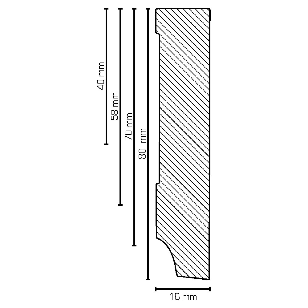 SÜDBROCK MDF-Fußleiste 16 mm ,rechteckig, mit weißer, lackierfähiger Folie ummantelt, 250 cm