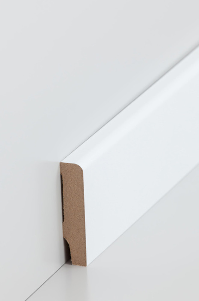 SÜDBROCK MDF Sockelleiste, 13 x 058 mm, abgerundet, 250 cm, mit weißer lackierfähiger Folie ummantel SÜDBROCK MDF Sockelleiste, 13 x 058 mm, abgerundet, 250 cm, mit weißer lackierfähiger Folie ummantel