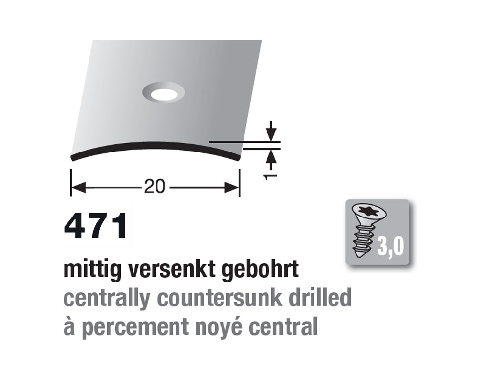 Küberit Übergangsprofil 20 mm, Typ 471, 270 cm, edelstahl poliert (F8) Küberit Übergangsprofil 20 mm, Typ 471, 270 cm, edelstahl poliert (F8)