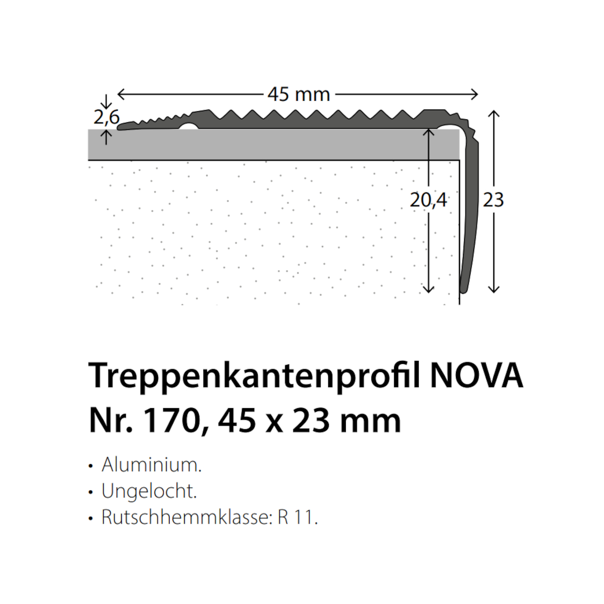 PRINZ Treppenkantenprofil Nova Nr.170, 45 x 23 mm in verschiedenen Farben