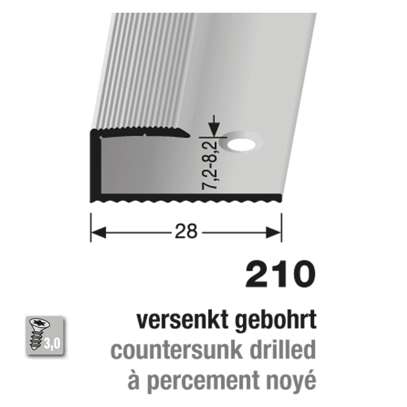 Küberit Alu Einfassprofil Typ 210, 7,2-8,2 mm, 270 cm, edelstahloptik (F2)