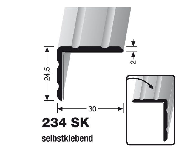 Küberit Alu Winkelprofil 24,5 x 30 mm Typ 234 SK, 250 cm, schwarz (RAL 9005)