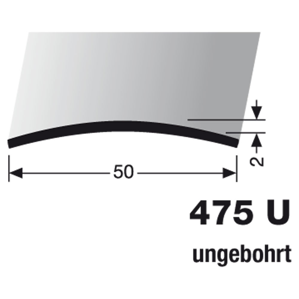 Küberit Übergangsschiene 2,0 x 50 mm, Typ 475 U, 500 cm, edelstahl poliert (F8)