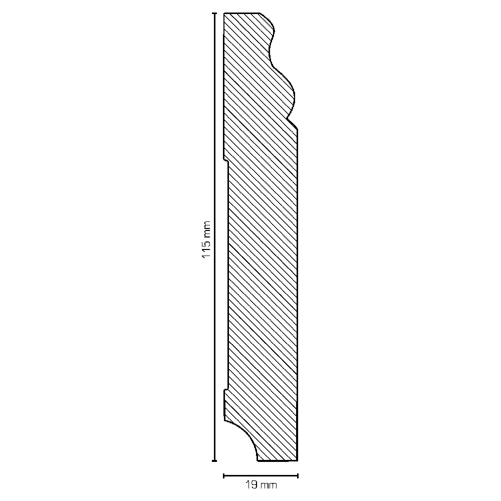 SÜDBROCK Hamburger Sockelleiste Kiefer 19 x 115 mm, RAL 9016 weiß lackiert, Längen á 250 cm